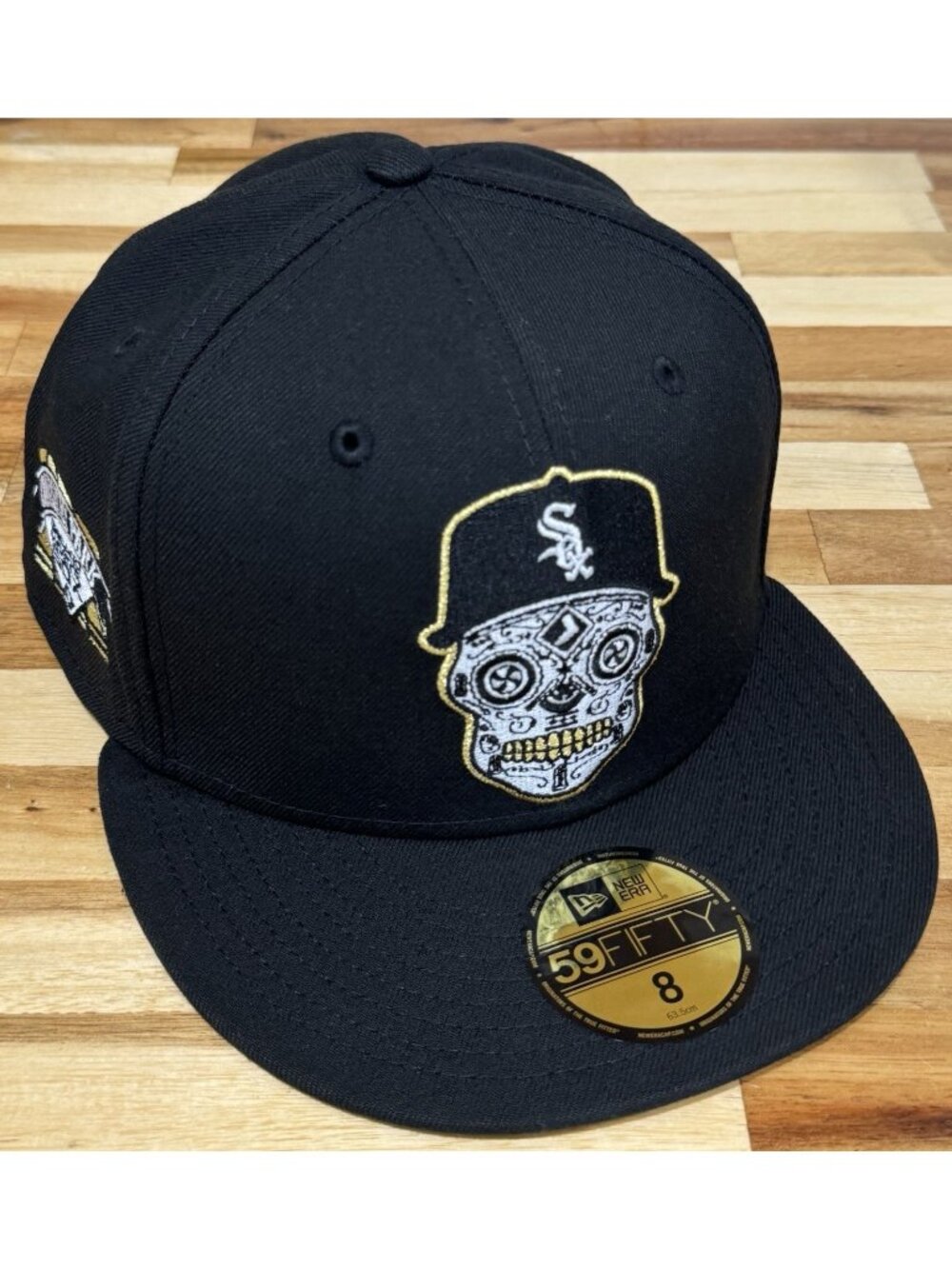 NEW ERA 59FIFTY Chicago White Sox Comiskey Park Skull Gold Fitted Hat Sz 8